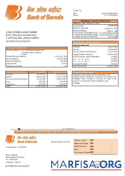 Downloadable Baroda Bank of Baroda bank mortgage statement scr download for verification